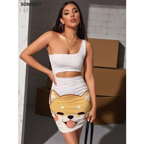 SOMEPET Dog Dresses Women Lovely Pleating Animal Hollow out Dresses Kawaii Halter Sleeveless Womens Clothing Party Short Beach