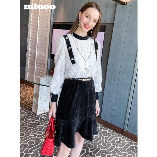 Mesh stitching velvet personalized fishtail skirt fake two-piece waist dress for women 2021 Spring new High Quality Top Quality