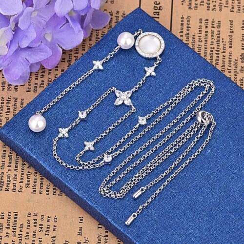Fashion Crystal Pearl Long Necklace For Women Female Elegant Shell Tassel Necklaces Ladies Jewelry Gifts Zk30