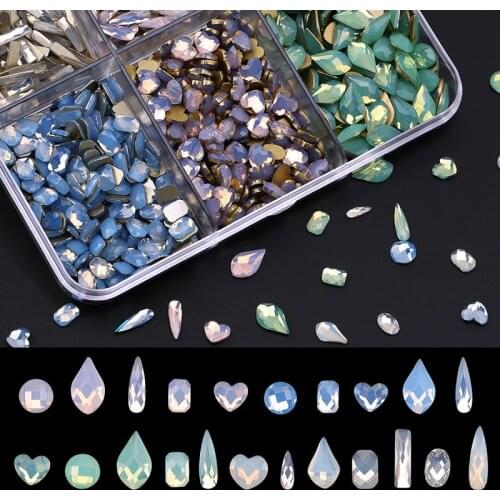 20Pcs Opal Mixed Shapes Flatback Crystal Nail Rhinestone Stones For DIY 3D Nails Art Decorations Jewelry Accessories