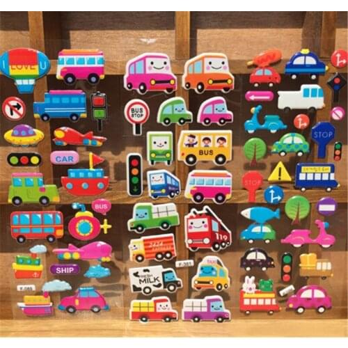 5PCS /lot Transport Cars Cartoon Bubble Stickers Children Kids Girls&Boys Mixed Cartoon Stickers Decoration Christmas Gift