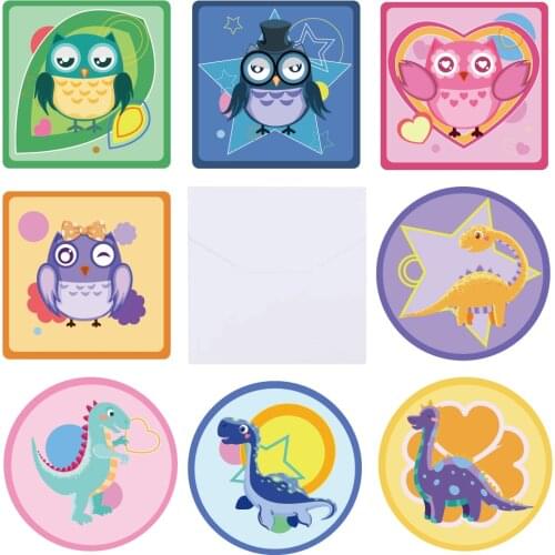52pcs Night Owl Kraft Gift Cards Happy Everyday Theme Greeting Cards Envelopes Woodland Animals Nightawk Party Stickers