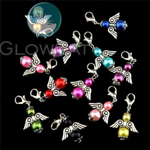 12Pcs Guardian Angel Wings Beads Charms Dancing Girl Angel Acrylic Dangle Pendant Fit Women Necklaces Gift Jewelry 22553