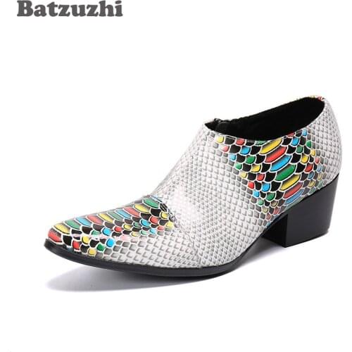 Batzuzhi Ankle Leather Boots Pointed Toe 6.5cm High Heel Mens Leather Dress Shoes Zip Color Business, Party and Wedding Chaussu