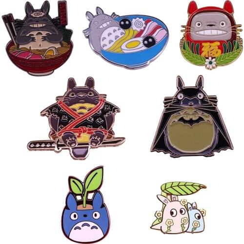 Totoro Inspired Lapel Pin Ramen Planter Samurai Dark Knight Funny Mash-up Badge Ghibli Fans Kawaii Addition