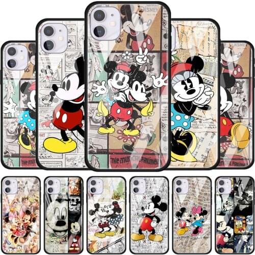 Disney Retro Mickey for Apple iPhone 12 Pro Max Mini 11 Pro XS Max X XR 6S 6 7 8 Plus Luxury Tempered Glass Phone Case