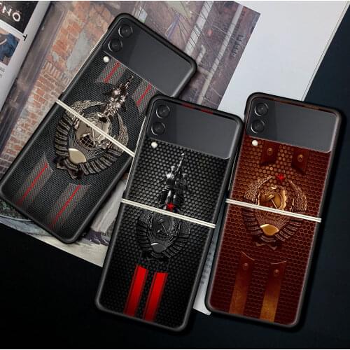 Phone Case For Samsung Galaxy Z Flip 3 5G Black Hard Cover ZFlip 3 Shockproof Bumper Z Flip3 Cases Fundas Vintage USSR CCCP Fall