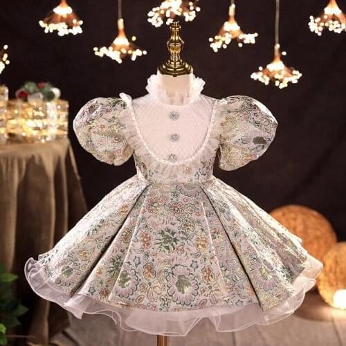 Baby clothes flower girls Vintage court dress teens Pageant ball gown wedding fluffy Lolita Princess Party Dress for girls dress