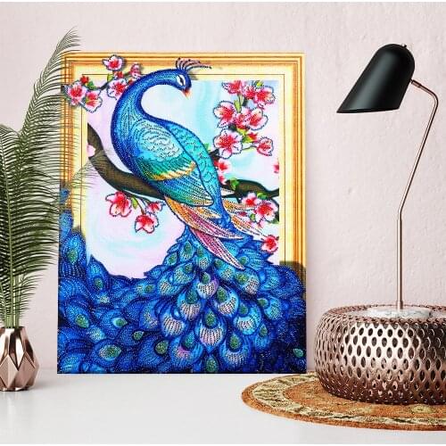 DIY diamond embroidery circle diamond special shape cartoon painting Blue peacock rhinestone crystal painting home decoration