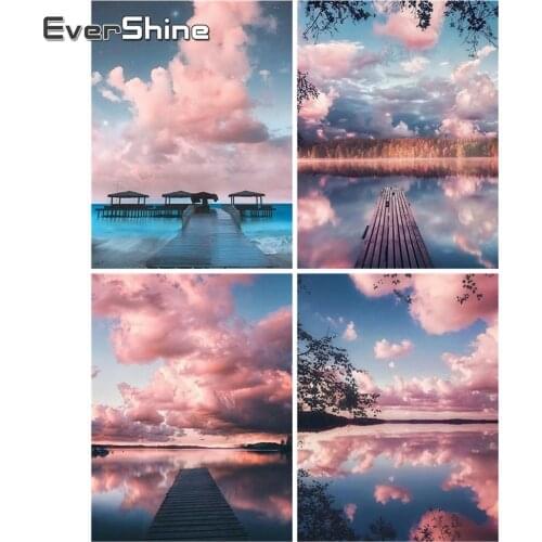 EverShine Diamond Painting Landscape Diamond Embroidery Rhinestones Picture Sunset Full Square Mosaic Bridge Home Decor