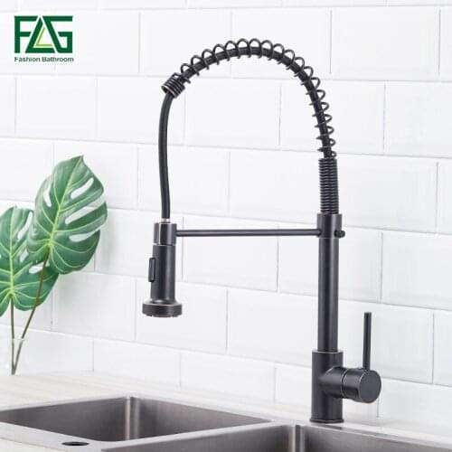 FLG Black Oil Rubbed Kitchen Faucets Pull Out Kitchen Sink Faucet Antique Brass Mixer Single Handle Water Mixer Tap 189-33ORB