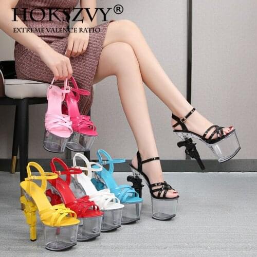 HOKSVZY Model High Heel Women Shoes Pistol Heel 17cm Sexy Transparent Platform Shoes Summer Sandals Stripper Shoes LFD