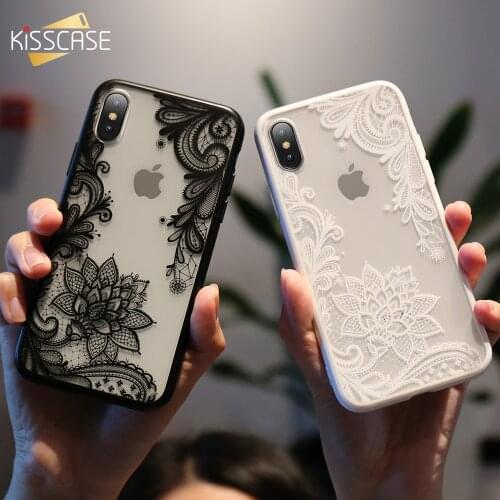 KISSCASE Lace Floral Case For iPhone 8 Plus iPhone 8 Elegant Lace Flower Back Cover For iPhone 6S XS Max 5 5S SE 6 7 Plus Funda