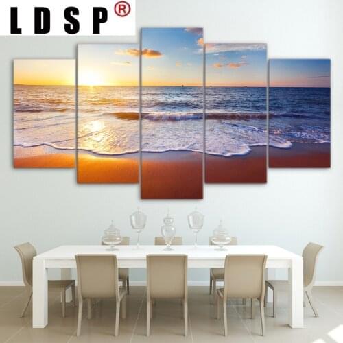 LDSP 5 Panels Landscape Realist HD Modern Wall Art Poster Sea Beach Sunset Living Room Canvas Print Modular Picture Home Decor