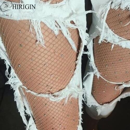 Summer Hot Fashion Sexy Fishnet Stockings Women Long Mesh Diamond Thigh-High Stockings Pantyhose Female Tights Skin Black