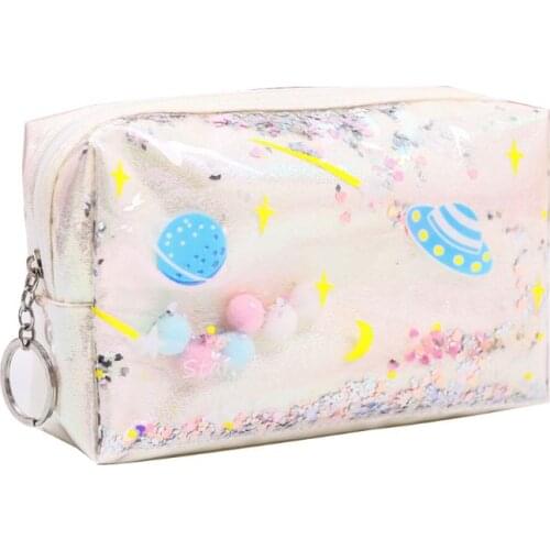 Lovely Large Quicksand Planet Pencil Case Leather Pen Box Makeup Bag Girls Gift