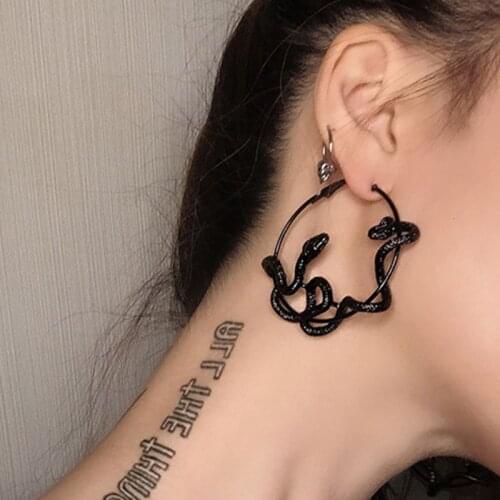 Fashion Statement Earrings Punk Big Crazy Twining Snake Hoop Earrings For Women Individuality Black Snakes Jewelry