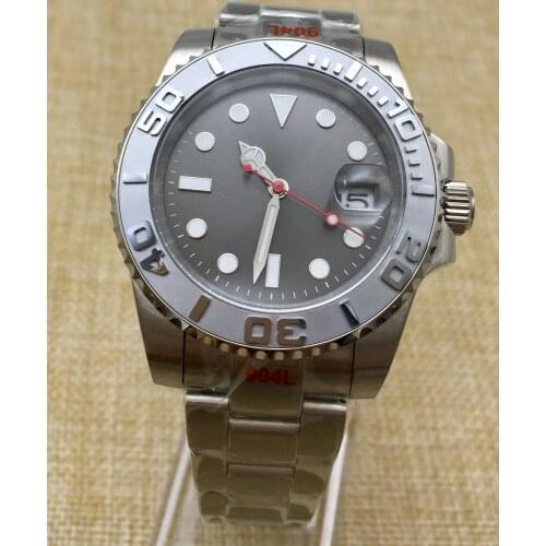 40MM Gray No LOGO Dial Ceramic Ring Mens Automatic Mechanical Watch Stainless Steel Silver