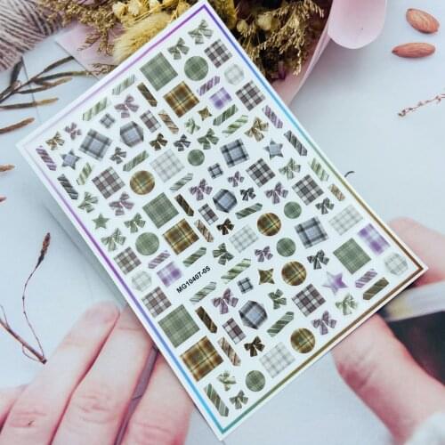 Japanese Style Fashion New Arrival Hot Selling Nail Stickers Light Thin Traceless Fingernail Decals Plaid Butterfly Bowknot Girl