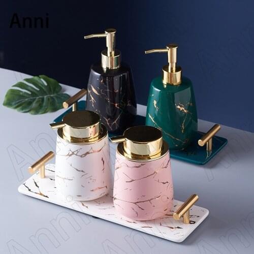 Nordic Simple Ceramic Bathroom Set Creative Marble Texture Shampoo Bottle Lotion Bottle Set Home Restroom Decoration Accessories