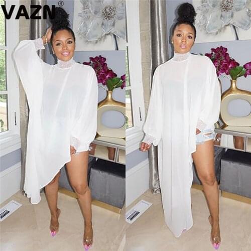 VAZN 2020 New Special Asymmetrical Young Sexy Club Special Sweet Young Solid Turtleneck Full Sleeve Nature Wmen Maxi Dress