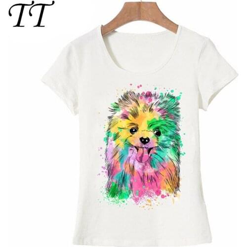 2021 New Arrival summer Women T-Shirt colorful Pomeranian art T-Shirt lovely girl Tops fashion ladies casual Tee