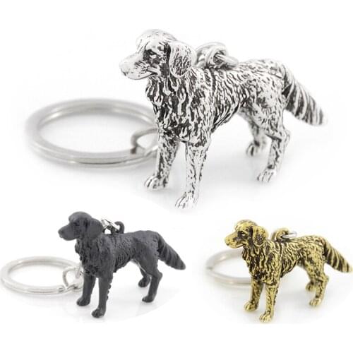 New Vintage 3D Golden Retriever Dog Key Chains Cute Pet Couple Keychains Bag Car Keyring Jewelry For Men Girls Gift Accessories