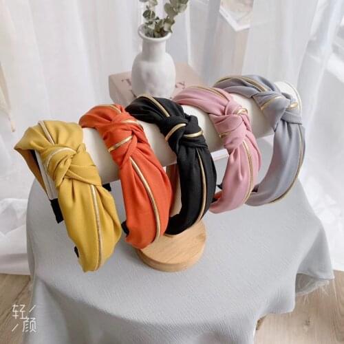 Fashion Solid Color Hair Bands For Women Cross Knot Wide Gold Side Headband Girl Make Up Hairband FG064
