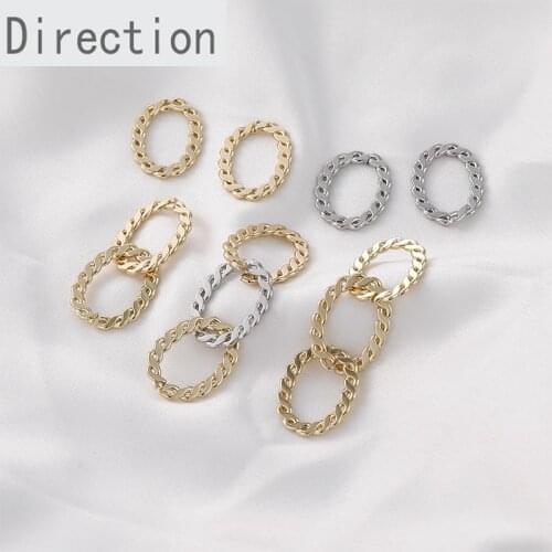 Customized 14K gold-coated copper oval flat twist opening connection diy earrings necklace bracelet basic handmade accessories