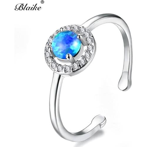 Blaike Blue/White/Purple Fire Opal Opening Adjustable Rings For Women Silver Color Birthstone Ring Fashion Jewelry