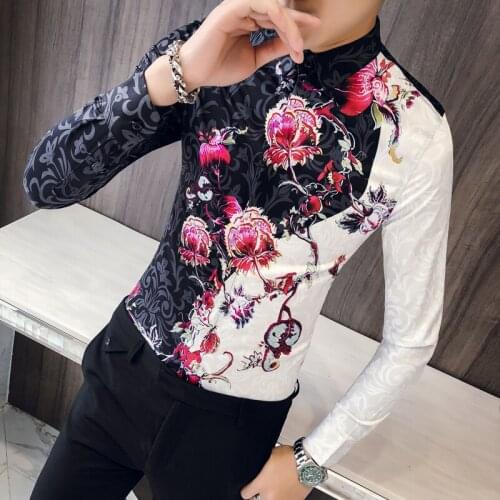 Flower Shirt Rose Men Autumn Men Long Sleeve Shirt Slim Fit Fancy Shirts Men Camisa Social Masculina Manga Longa