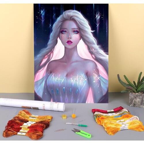 Cartoon Girl Woman Printed 11CT Cross-Stitch Patterns Embroidery DMC Threads Knitting Hobby Handicraft Painting Wholesale