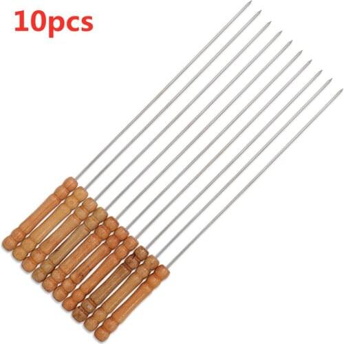 10PCS 30cm Barbecue Skewers Wooden Handle Stainless Steel Barbecue Grill Stick BBQ Fork Outdoor Camping Grill Needle BBQ Tools