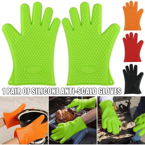 Silicone BBQ Heat Resistant Gloves Oven Grill Pot Holder Kitchen Cooking Mitts 1 Pair M2