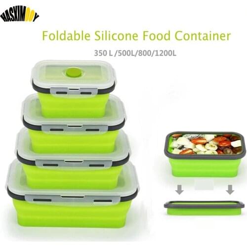 3/4 Pcs Silicone Collapsible Lunch Box BPA Free Food Dinner Storage Container Foldable Microwavable Portable Bento Leakproof
