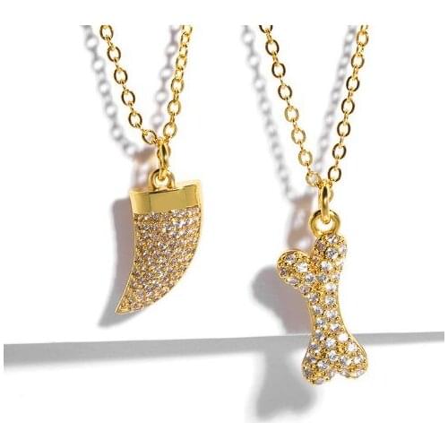 Dog bones multicolor micro pave cz zircon cubic zirconia necklace copper Clavicle gold plated Snake Chain Choker Pendant fh35
