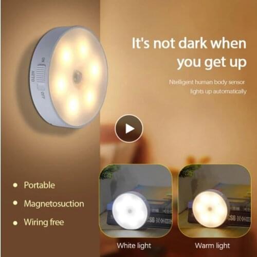 LED Motion Sensor Night Light Magnetic Wall Lamp Intelligent Light Body Sensor Lamp USB Rechargeable Bedroom Stairs Stickiable