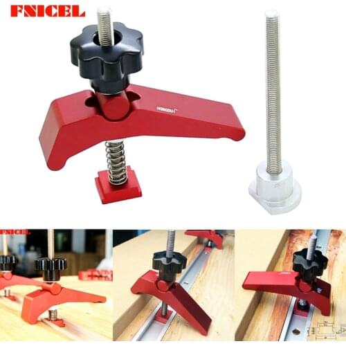 Aluminum Alloy T Track Metal Quick Acting Hold Down Clamp T-Slot T-Track Clamp Set Woodworking Tool for Carpenter Ruter Table