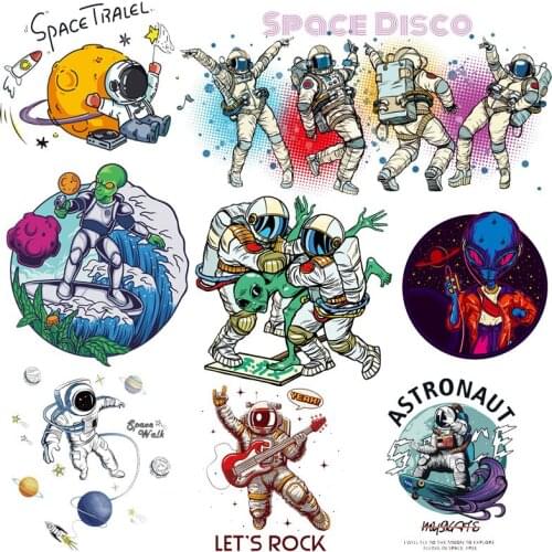 Space Travel Thermo Sticker Planet Astronaut Alien Heat Transfer For Clothing Iron On Transfers For Clothes Applique For T-shirt