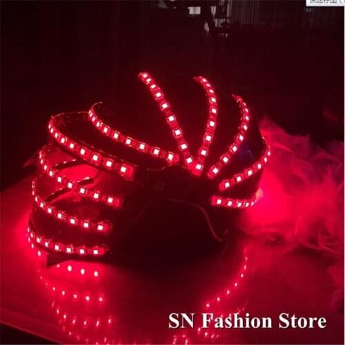 TK02 RGB colorful LED illuminated light luminous glowing led robot costumes helmet dance dj disco white led costumes ballroom
