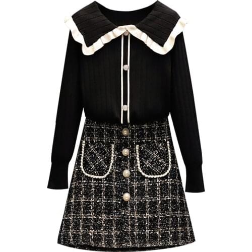 Spring Autumn Suit Dresses Womens Plus Size Sweater Top Ladies Loose Casual Two-Piece Womens Clothing