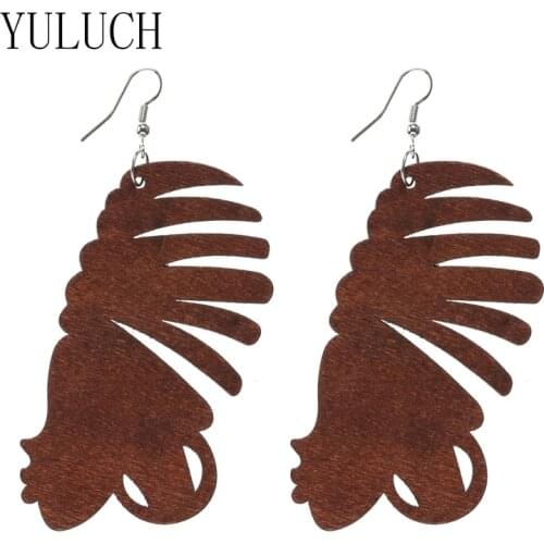 YULUCH Ethnic Wood Print Brown Humanoid Girl Street Shot Minimalistic Earrings For Woman Art Earrings
