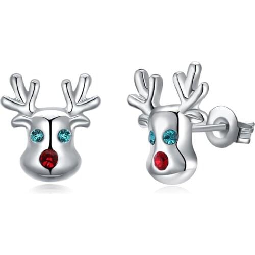 ZEMIOR Christmas Stud Earrings Women 3 Colors Antlers Trendy 5A+ Cubic Zircon Gold Plate Cute Earring Hot Sale Fashion Jewelry