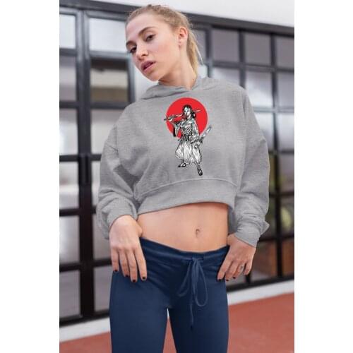 Angemiel Wear Samurai Women Gray Short Hooded Sweatshirt