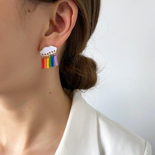 Korea Cute Cloud Rainbow Tassel Earrings for Women Long Color Love Heart Sweet Drop Earrings Boho Jewelry Fashion Trend New 2020