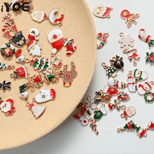 20pcs/Lot Enamel Charms Christmas Pendants Ornaments Beads for Bracelet Earrings Jewelry Making Xmas Tree Decor Kids Gift