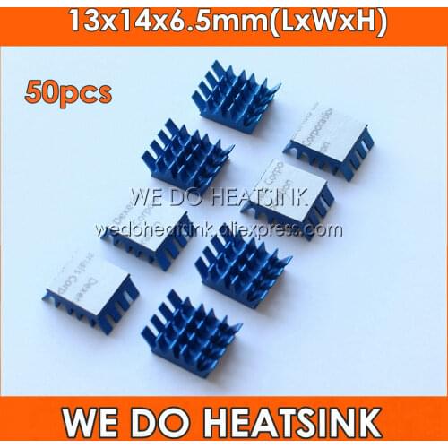 50pcs Aluminum Spiky Blue 13x14x6.5mm Cooling Cooler Heatsink With Thermal Double Sided Tape Applied