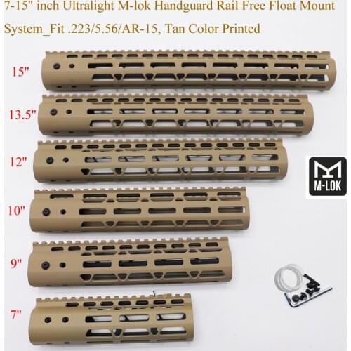 Aplus 7/9/10/12/13.5/15'' inch M-lok Handguard Picatinny Rail Free Float Mount System Ultralight Fit .223/5.56/AR-15_Tan Color