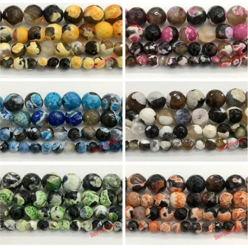 Free Shipping Natural Stone Orange black green Magenta blue yellow Faceted Fire Agates Beads 16"/Strand 4 6 8 10 12MM Pick Size