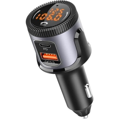 Wireless 5.0 Car Kit Handsfree Wireless Adapter Stereo FM Transmitter Car MP3 Player USB Quick Charge 3.0+PD Charger